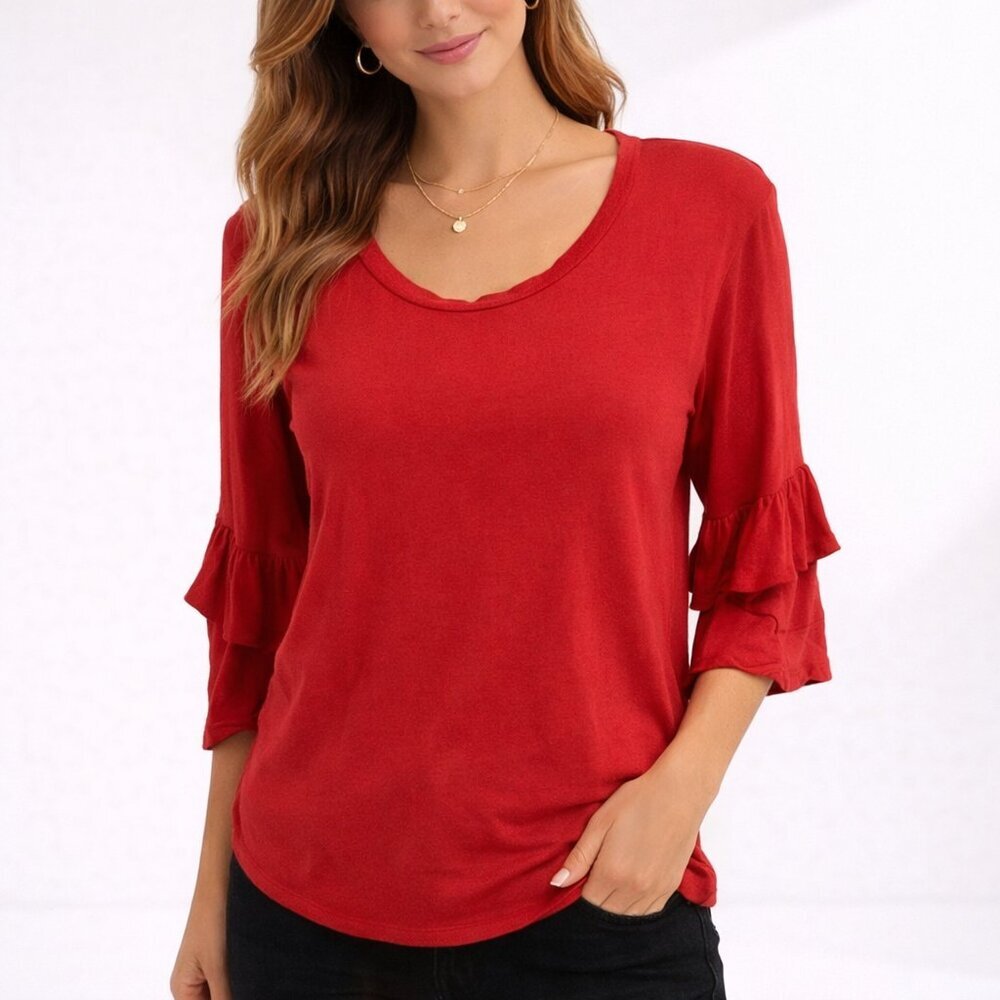Anthropologie t.la Chelsea Ruffle Sleeve Tee Red M